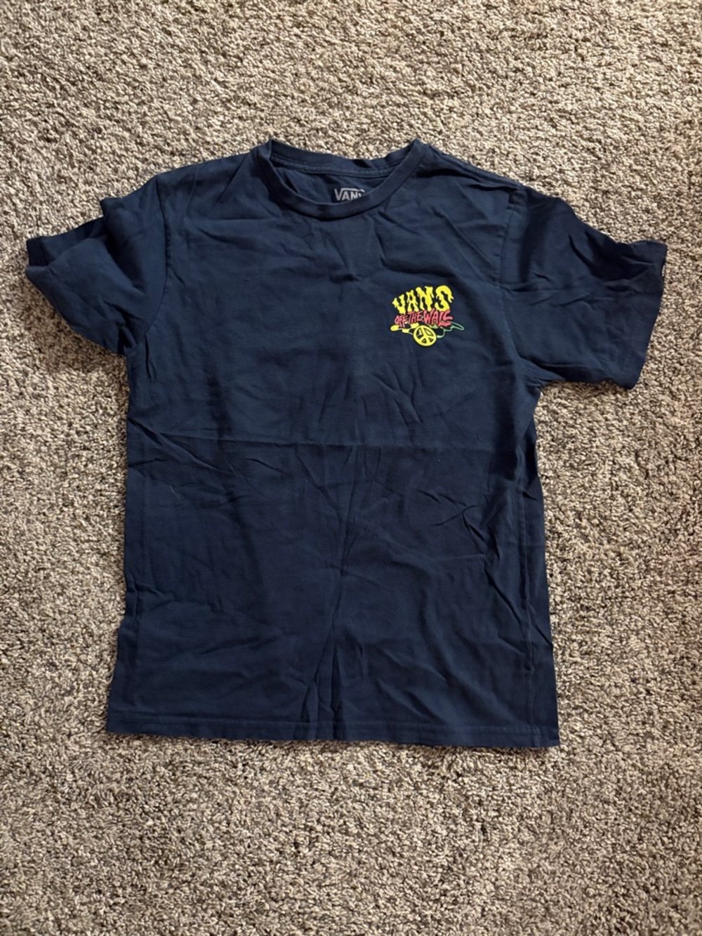 Vans Navy Short Sleeve Tee with Yellow & Green Chest Logo